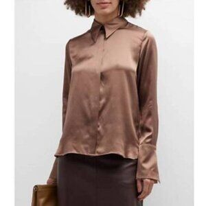 TWP Object of Affection Silk Blouse in Mocha Brown Small